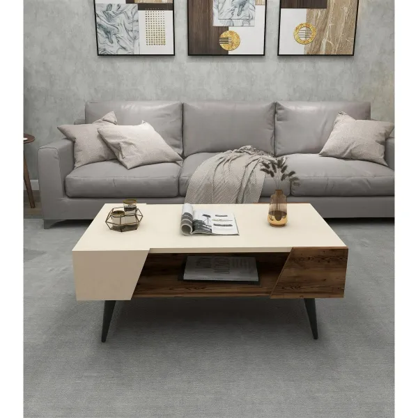 Konferenčný stolík Aren - Beige, Light Walnut