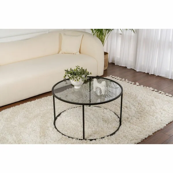 Čierny konferenčný stolík s tmavým sklom, 80 cm