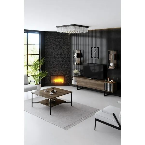 Konferenčný stolík Black Line - Walnut, Black