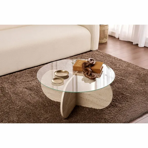Konferenčný stolík Aeris - Travertine, Transparent