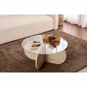 Konferenčný stolík Aeris - Travertine, Transparent