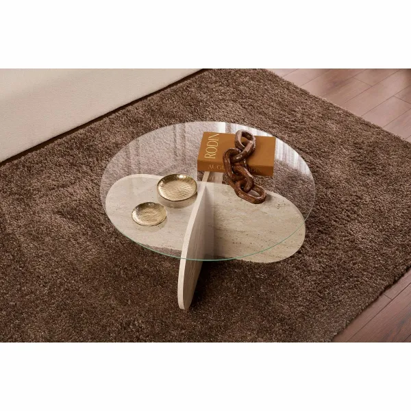 Konferenčný stolík Aeris - Travertine, Transparent