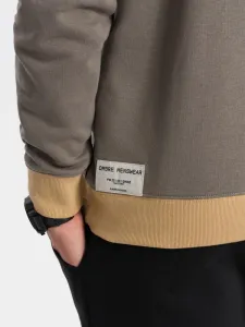 Pánska mikina bez kapucne khaki a biela