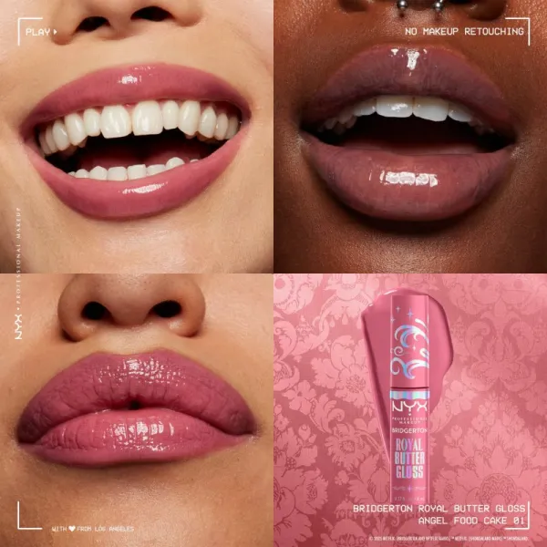 NYX Professional Makeup Bridgerton Royal Butter Gloss lesk na pery odtieň 01 Angel Food Cake 8 ml