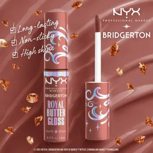 NYX Professional Makeup Bridgerton Royal Butter Gloss lesk na pery odtieň 02 Praline 8 ml