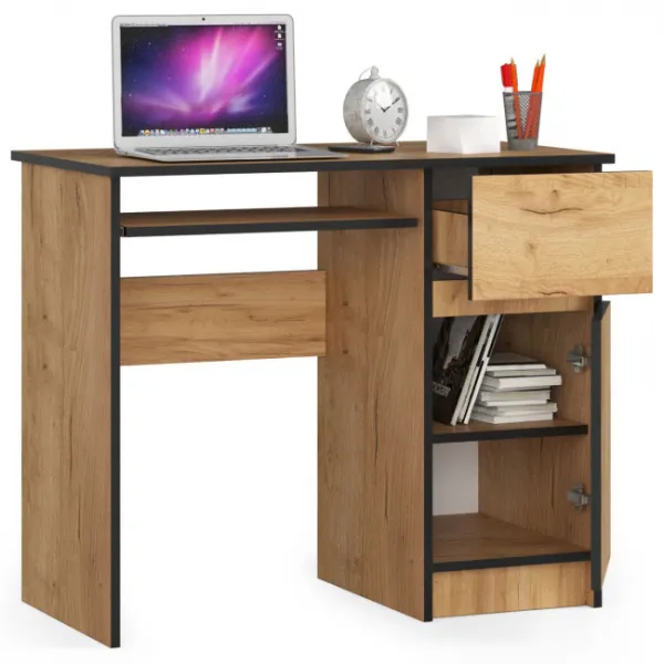 Ak furniture Psací stůl PIKSEL 90 cm dub craft zlatý pravý
