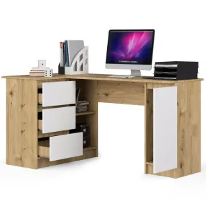 Ak furniture Rohový písací stôl B20 155 cm dub artisan/bílý levý