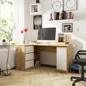 Ak furniture Rohový písací stôl B20 155 cm dub artisan/bílý levý