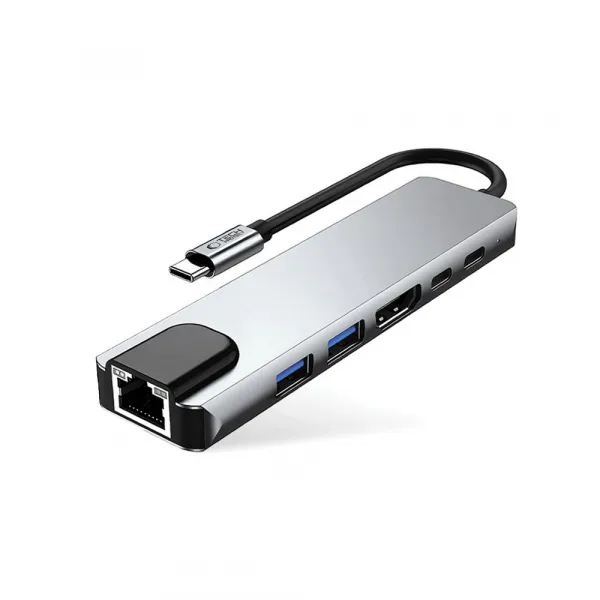 Tech-Protect HB02 HUB adaptér USB-C - 2x USB / HDMI 4K / RJ45 / USB-C 100W, šedý
