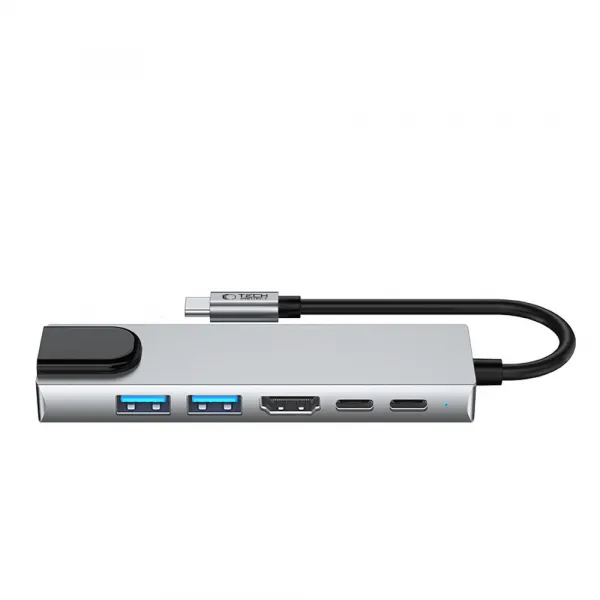 Tech-Protect HB02 HUB adaptér USB-C - 2x USB / HDMI 4K / RJ45 / USB-C 100W, šedý