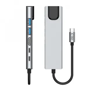 Tech-Protect HB02 HUB adaptér USB-C - 2x USB / HDMI 4K / RJ45 / USB-C 100W, šedý