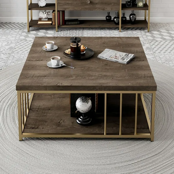 Konferenčný stolík Zenn - Walnut, Gold