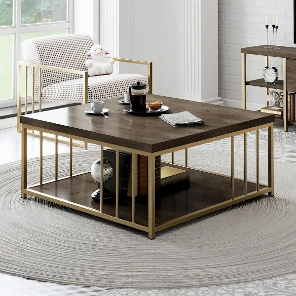 Konferenčný stolík Zenn - Walnut, Gold