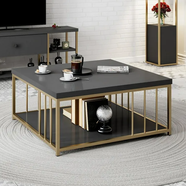 Konferenčný stolík Zenn - Anthracite, Gold