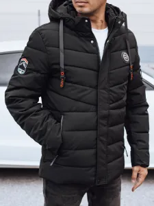 Pánska zimná bunda s kapucňou, čierna