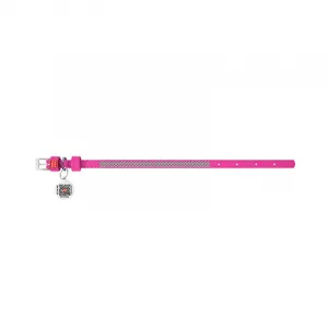 Kožený obojok s kryštálmi ružový, Obvod krku: 18-21cm, šírka: 9mm