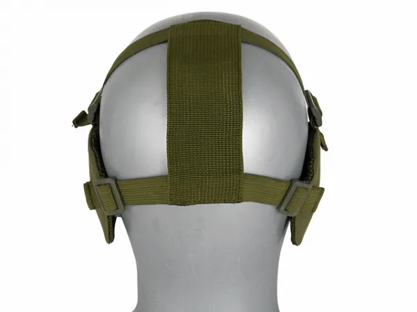 Maska na tvár WOSPORT Half Face Mesh Mask 2.0 s ochranou uší - olivová