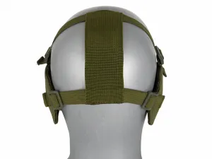 Maska na tvár WOSPORT Half Face Mesh Mask 2.0 s ochranou uší - olivová