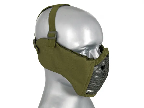 Maska na tvár WOSPORT Half Face Mesh Mask 2.0 s ochranou uší - olivová