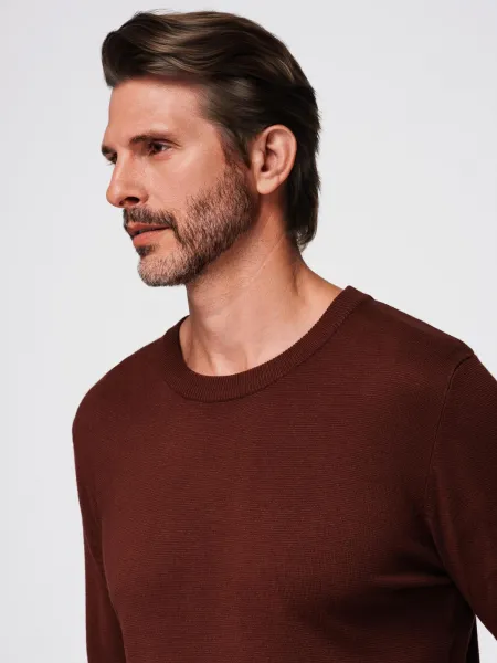 Ombre Men's sweater with round neckline in stretch knit with classic weave - maroon