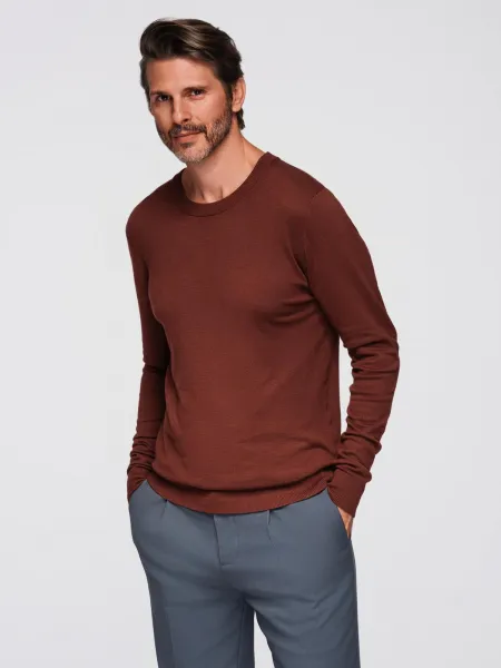 Ombre Men's sweater with round neckline in stretch knit with classic weave - maroon