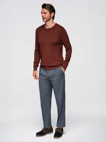 Ombre Men's sweater with round neckline in stretch knit with classic weave - maroon