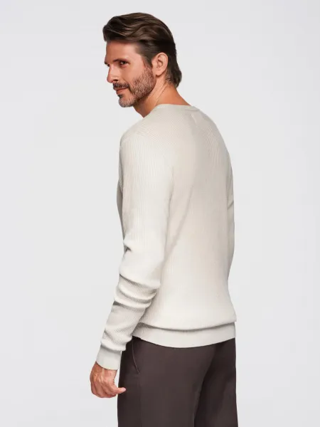 Ombre Men's ribbed sweater with buttons at the neckline - beige