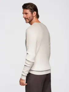 Ombre Men's ribbed sweater with buttons at the neckline - beige