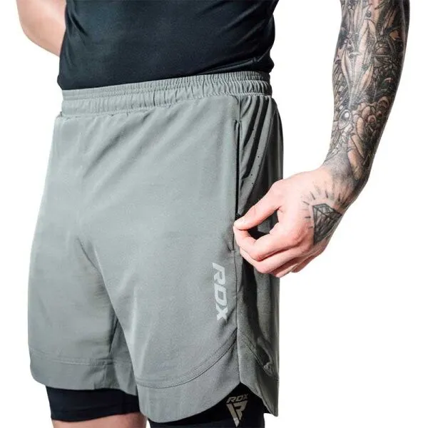 RDX T16 COMPRESSION MMA SHORTS 2V1 Kraťasy na MMA, sivá, veľkosť XXL