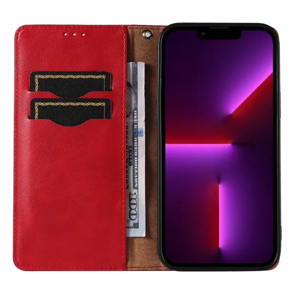 MG Magnet Strap knižkové kožené puzdro na iPhone 13 Pro, červené