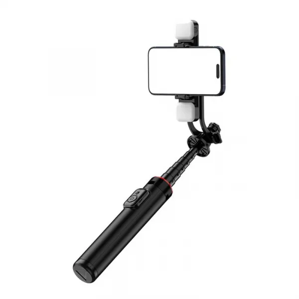 MG Tripod Bluetooth selfie tyč s LED svetlom 1.3m, čierna