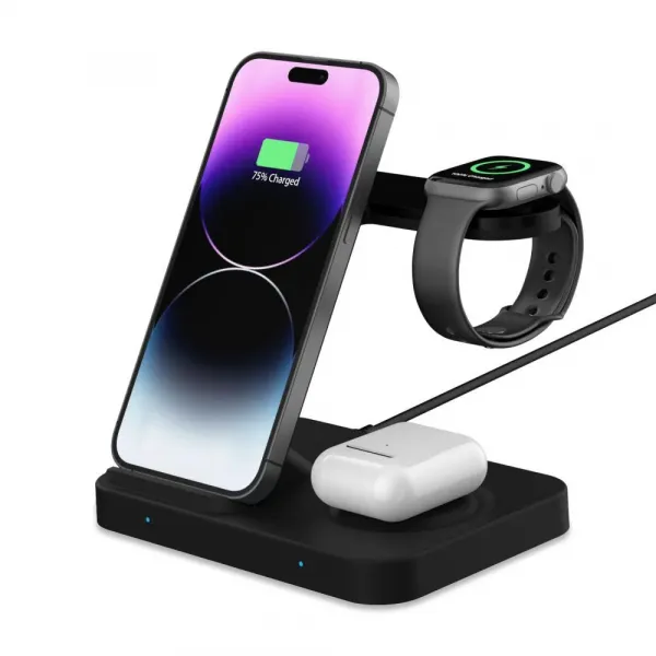 Tech-Protect A37 3in1 bezdrôtová nabíjačka na mobil / Apple Watch / AirPods, čierna