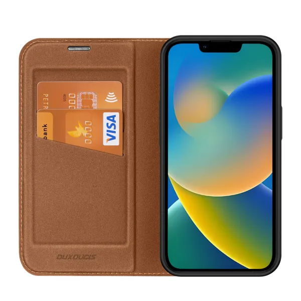 Dux Ducis Skin X2 knižkové kožené puzdro na iPhone 14 Plus, hnedé
