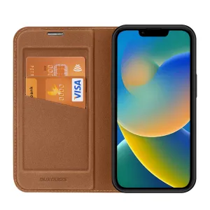 Dux Ducis Skin X2 knižkové kožené puzdro na iPhone 14 Plus, hnedé