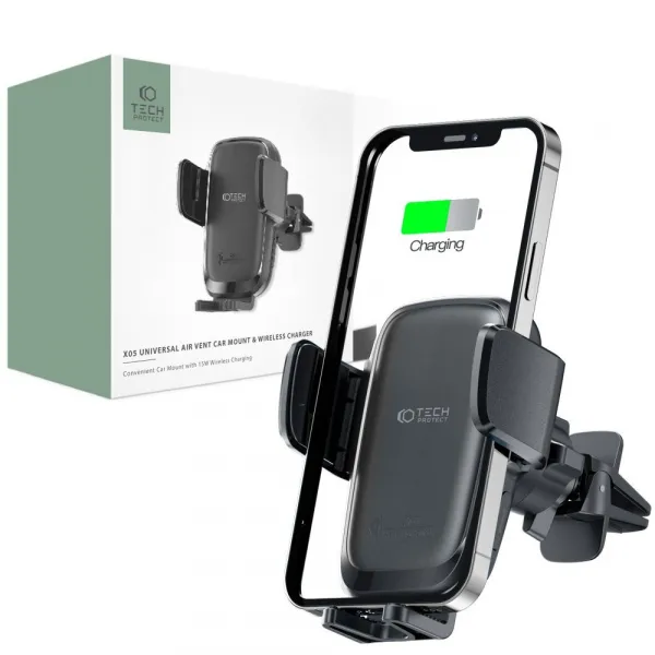Tech-Protect X05 Vent držiak na mobil do auta, Qi nabíjačka 15W, čierny