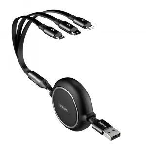 Baseus Golden Loop 3in1 USB kábel - micro USB / Lightning / USB-C 35-120cm, čierny