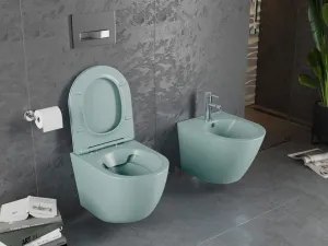 MEXEN - Lena Závesná WC misa Rimless vrátane sedátka s slow, Duroplast, svetlo zelená mat 30224048
