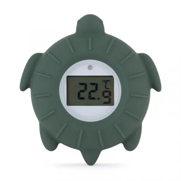 PETITE&MARS Teplomer silikónový digitálny do vody Turtle Terry Misty Green 0m+