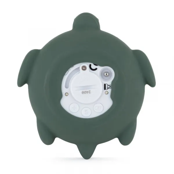 PETITE&MARS Teplomer silikónový digitálny do vody Turtle Terry Misty Green 0m+