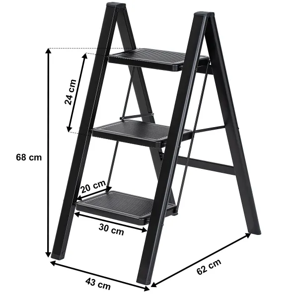 4Home Skladacie oceľové schodíky Steel, 3 stupne, čierna
