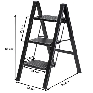 4Home Skladacie oceľové schodíky Steel, 3 stupne, čierna
