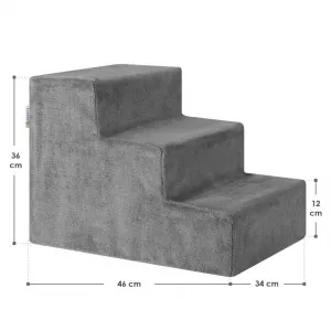 Sivé schody pre psov a mačky, 3 schody, mäkký plyš
