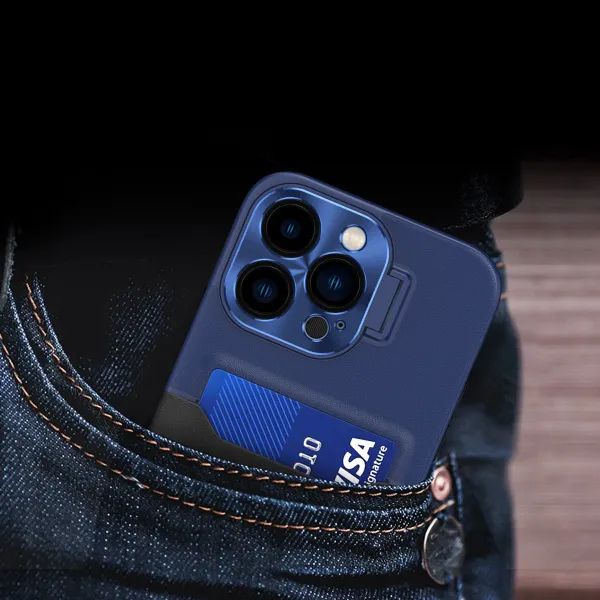MG Leather Stand kryt na iPhone 14 Pro, modrý