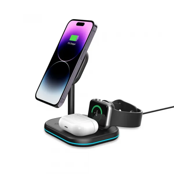 Tech-Protect A27 MagSafe bezdrôtová nabíjačka na mobil / Apple Watch / Airpods, čierna
