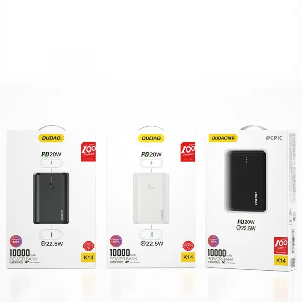 Dudao K14 power bank 10000mAh PD QC 3.0 22.5W, čierny (K14_Black)