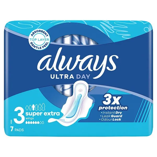 Always Ultra Super Extra hygienické vložky (veľkosť 3) vložky s krídelkami 7 ks]