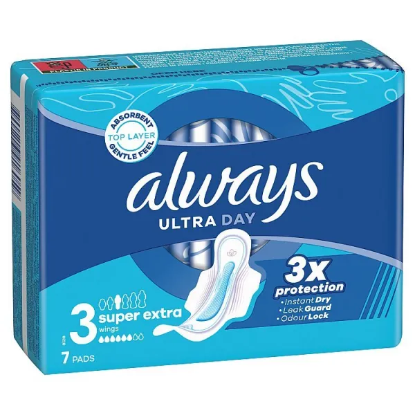 Always Ultra Super Extra hygienické vložky (veľkosť 3) vložky s krídelkami 7 ks]