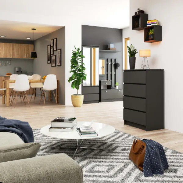 Ak furniture Komoda Kuba 60 cm - 4 šuplíky grafit