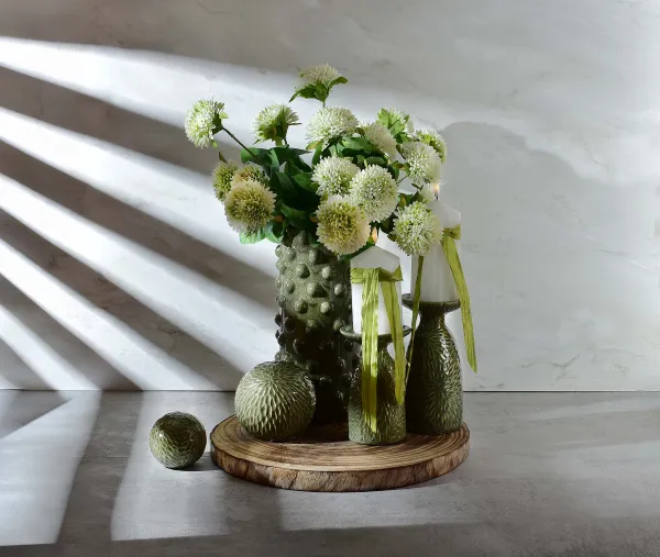 Mondex Keramická dekoratívna guľa Saggio Vzor 10 cm zelená