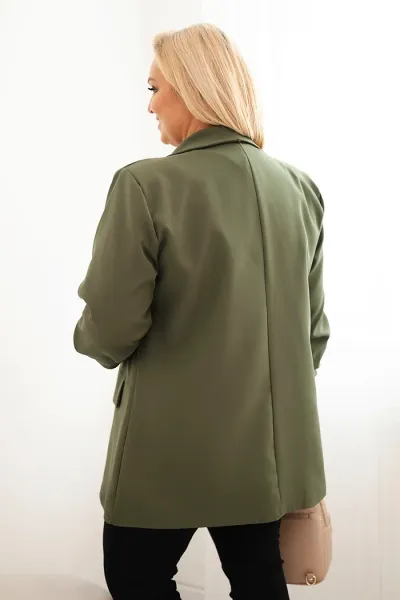 Legínovo Elegantné béžové dámske sako Plus Size Farba: Khaki, Veľkosť: UNI